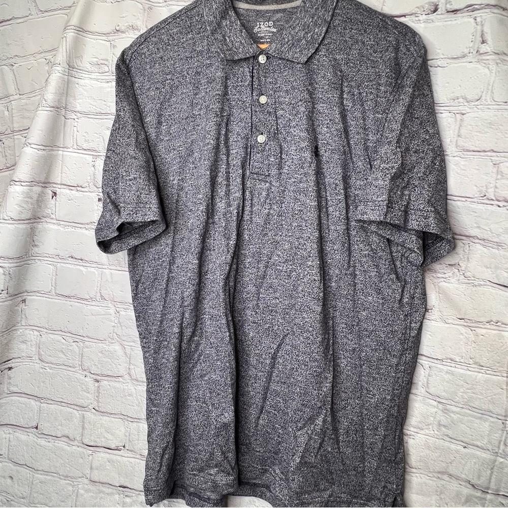 Izod Saltwater Mens Polo Shirt Short Sleeve Relaxed Classic Heathered Blue Large